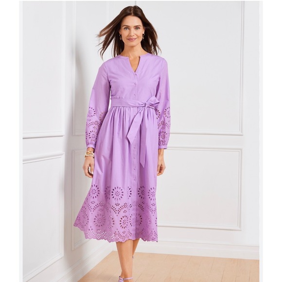 Talbots Dresses & Skirts - Talbots Purple Cotton Eyelet Midi Shirtdress Lavender boho quiet luxury 14